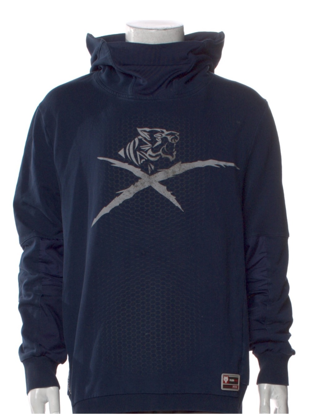 Men's Navy Plein Sport Graphic Pullover Turtleneck Hoodie XL